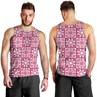 Akala Palaka Quilt Hawaii Men Tank Top Hawaiian Tropical Monstera Sea Turtle