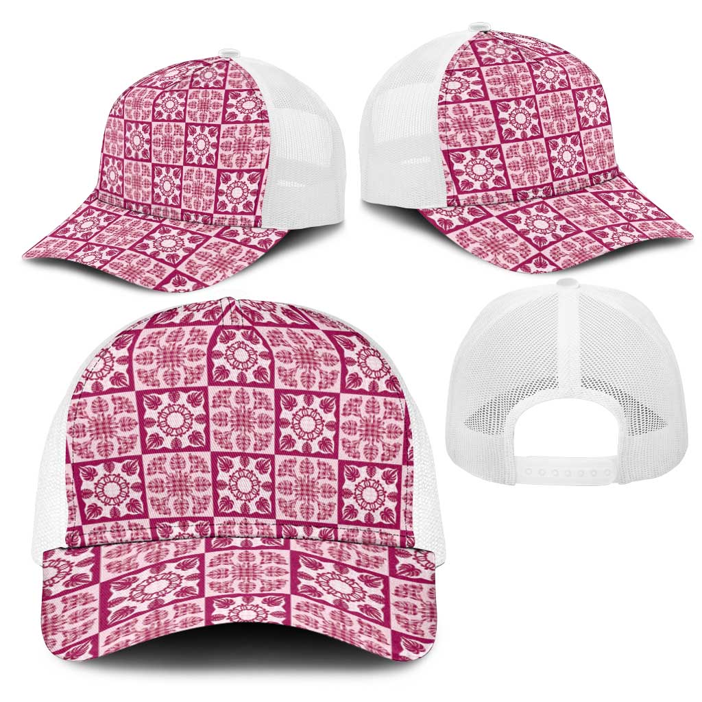 Akala Palaka Quilt Hawaii Mesh Trucker Cap Hawaiian Tropical Monstera Sea Turtle LT14 - Polynesian Pride