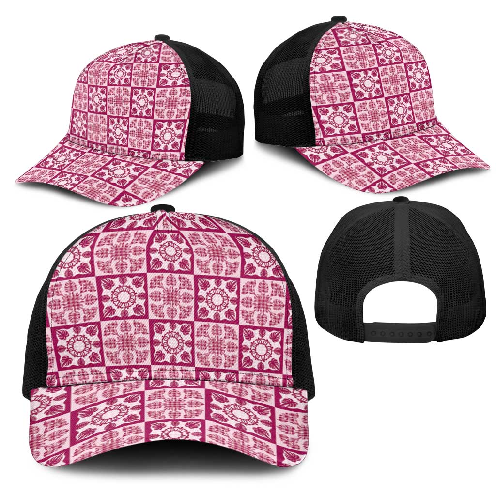 Akala Palaka Quilt Hawaii Mesh Trucker Cap Hawaiian Tropical Monstera Sea Turtle LT14 - Polynesian Pride