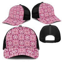 Akala Palaka Quilt Hawaii Mesh Trucker Cap Hawaiian Tropical Monstera Sea Turtle LT14 - Polynesian Pride