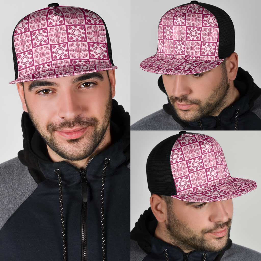 Akala Palaka Quilt Hawaii Mesh Trucker Cap Hawaiian Tropical Monstera Sea Turtle LT14 - Polynesian Pride