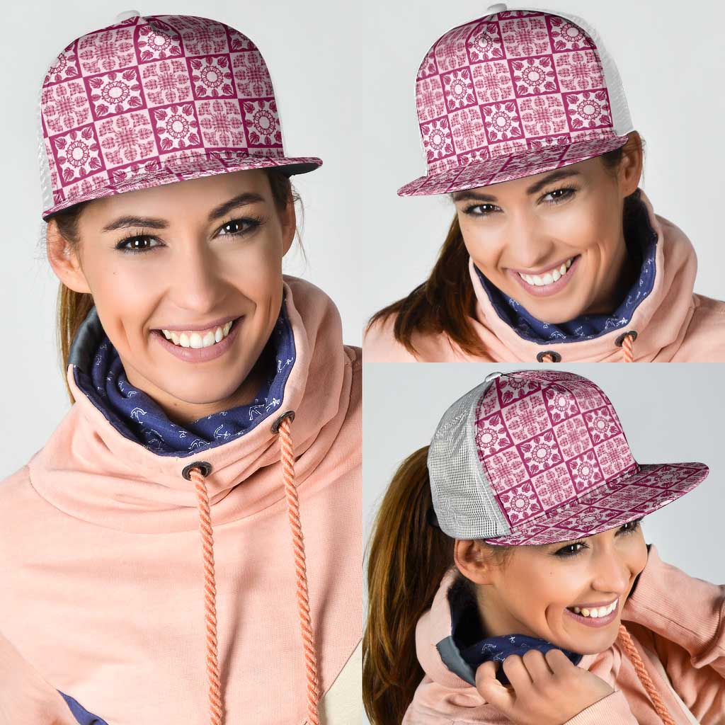 Akala Palaka Quilt Hawaii Mesh Trucker Cap Hawaiian Tropical Monstera Sea Turtle LT14 - Polynesian Pride