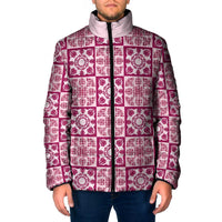 Akala Palaka Quilt Hawaii Padded Jacket Hawaiian Tropical Monstera Sea Turtle LT14 Men Pink - Polynesian Pride