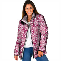 Akala Palaka Quilt Hawaii Padded Jacket Hawaiian Tropical Monstera Sea Turtle LT14 Women Pink - Polynesian Pride