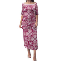 Akala Palaka Quilt Hawaii Puletasi Hawaiian Tropical Monstera Sea Turtle LT14 Long Dress Pink - Polynesian Pride