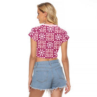 Akala Palaka Quilt Hawaii Raglan Cropped T Shirt Hawaiian Tropical Monstera Sea Turtle