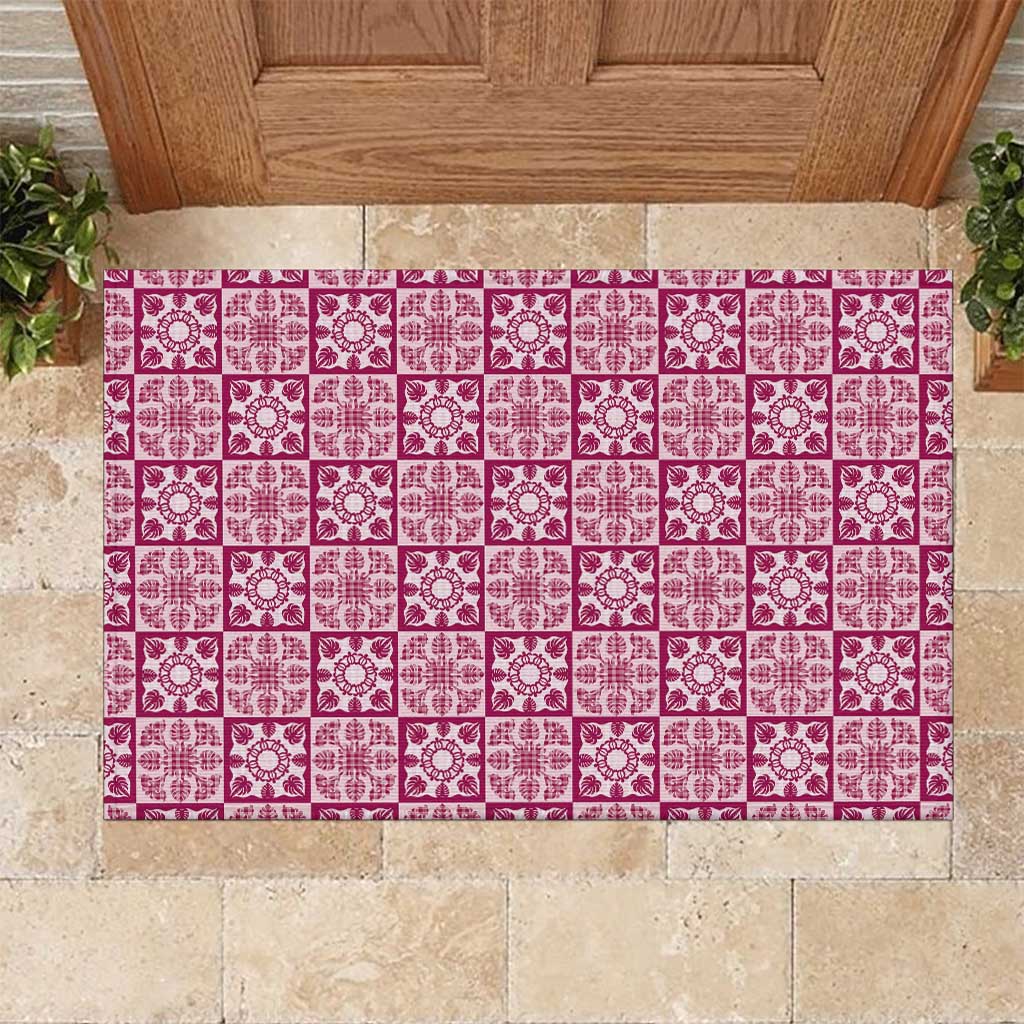 Akala Palaka Quilt Hawaii Rubber Doormat Hawaiian Tropical Monstera Sea Turtle