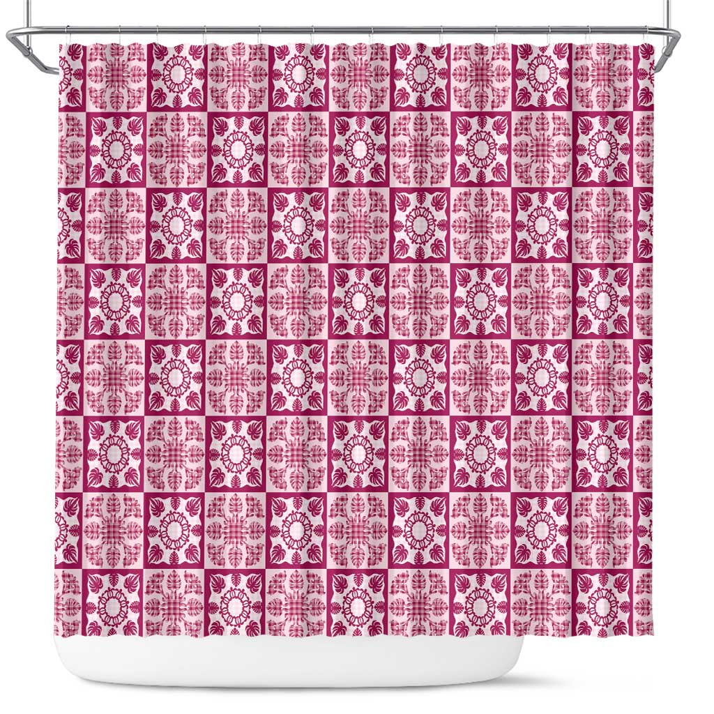 Akala Palaka Quilt Hawaii Shower Curtain Hawaiian Tropical Monstera Sea Turtle