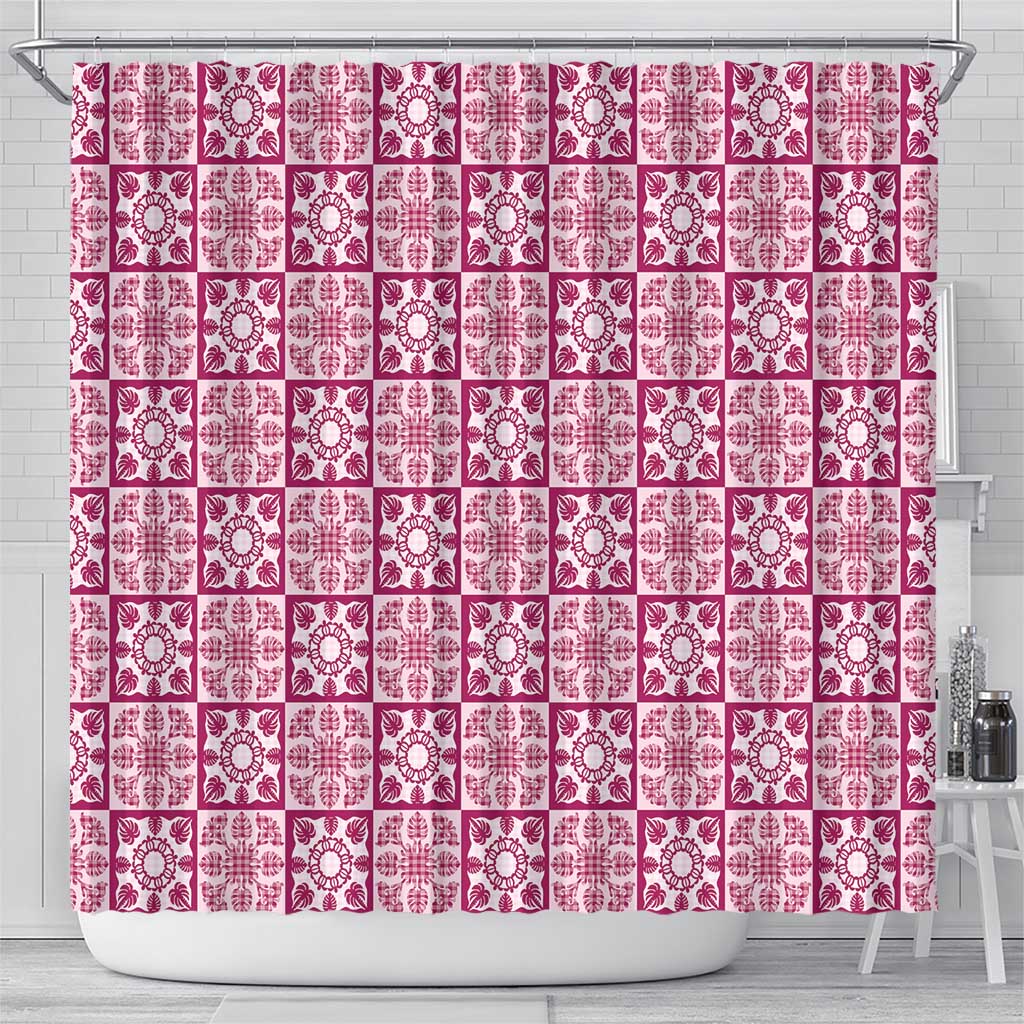 Akala Palaka Quilt Hawaii Shower Curtain Hawaiian Tropical Monstera Sea Turtle
