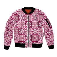 Akala Palaka Quilt Hawaii Sleeve Zip Bomber Jacket Hawaiian Tropical Monstera Sea Turtle