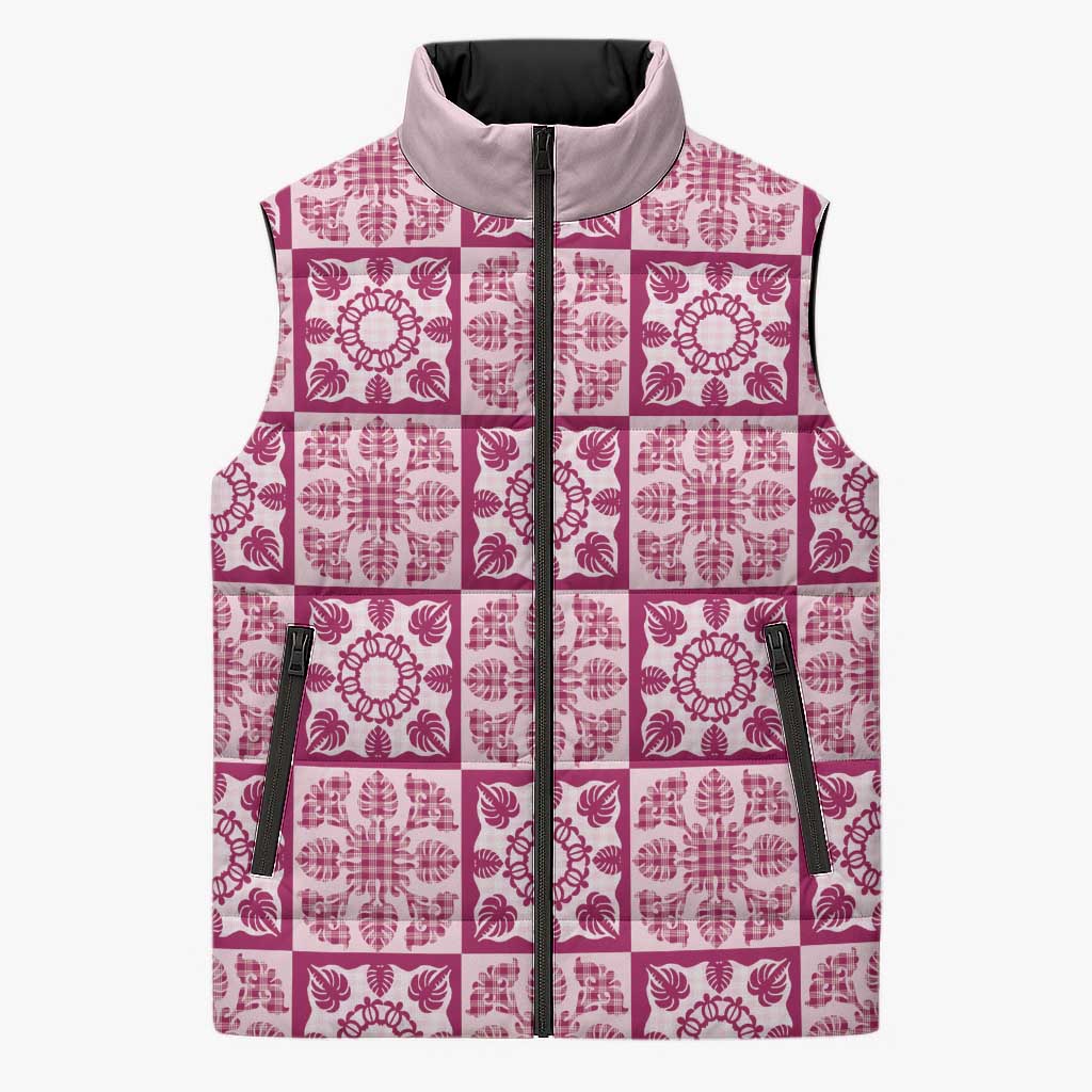 Akala Palaka Quilt Hawaii Sleeveless Puffer Jacket Hawaiian Tropical Monstera Sea Turtle