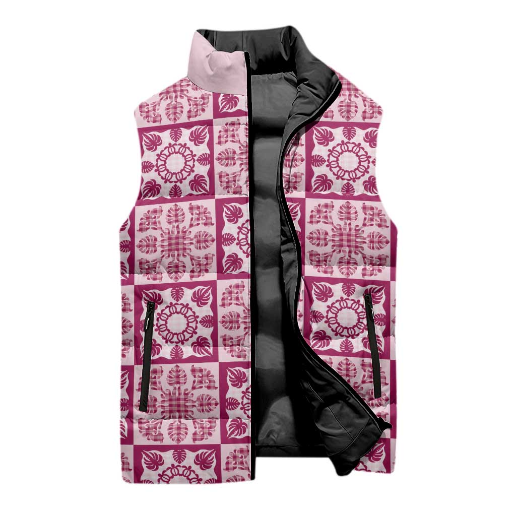 Akala Palaka Quilt Hawaii Sleeveless Puffer Jacket Hawaiian Tropical Monstera Sea Turtle
