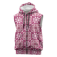 Akala Palaka Quilt Hawaii Sleeveless Zip Hoodie Hawaiian Tropical Monstera Sea Turtle LT14 Pink - Polynesian Pride