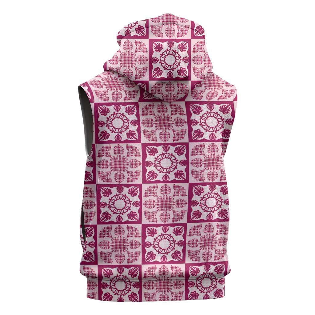 Akala Palaka Quilt Hawaii Sleeveless Zip Hoodie Hawaiian Tropical Monstera Sea Turtle LT14 - Polynesian Pride