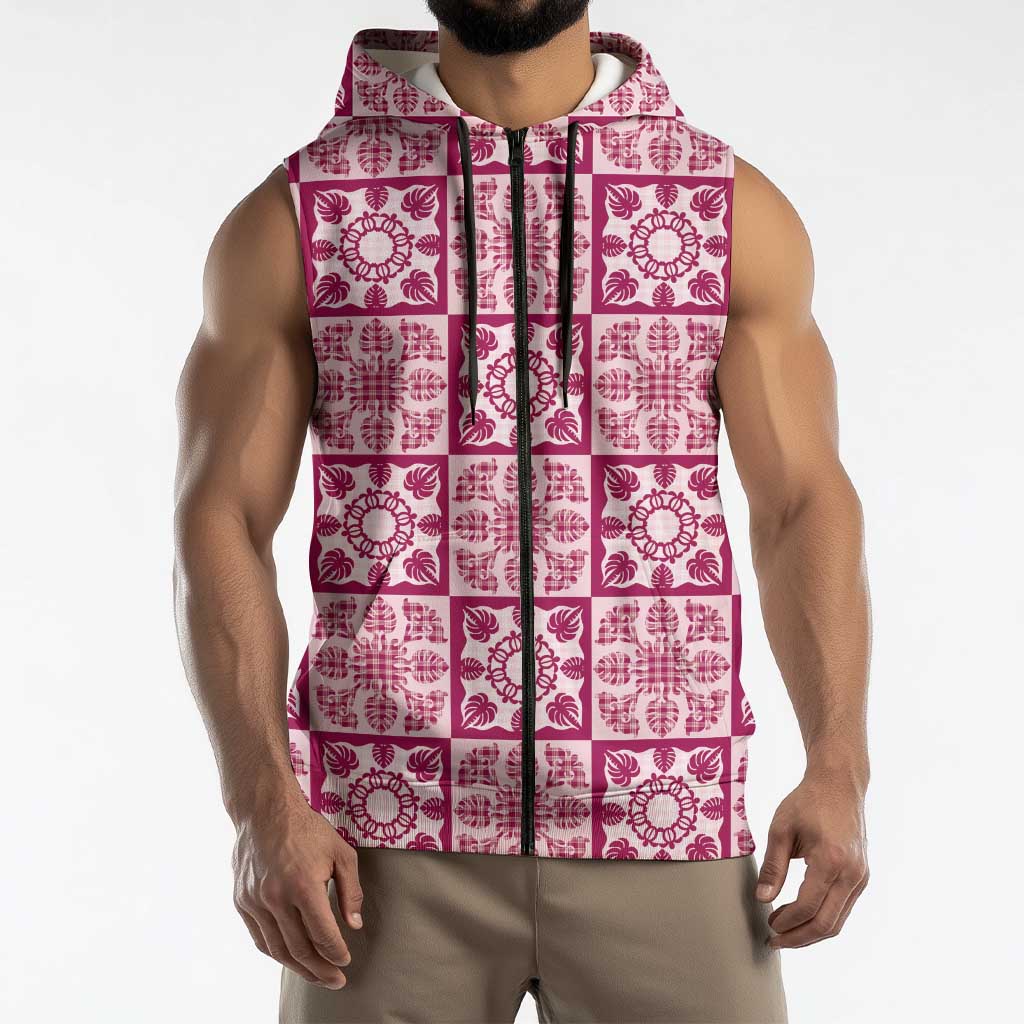 Akala Palaka Quilt Hawaii Sleeveless Zip Hoodie Hawaiian Tropical Monstera Sea Turtle LT14 - Polynesian Pride