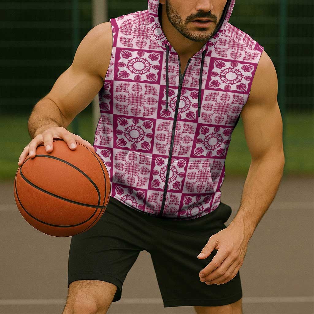 Akala Palaka Quilt Hawaii Sleeveless Zip Hoodie Hawaiian Tropical Monstera Sea Turtle LT14 - Polynesian Pride