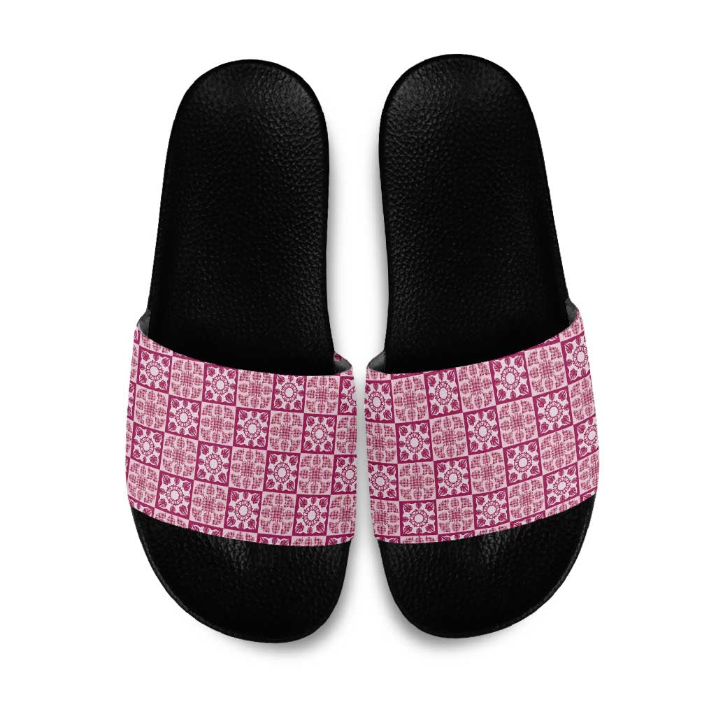 Akala Palaka Quilt Hawaii Slide Sandals Hawaiian Tropical Monstera Sea Turtle