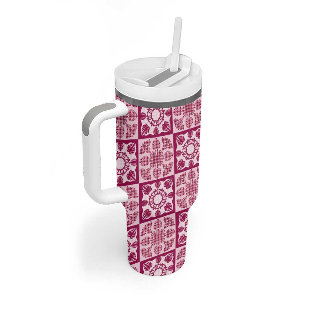 Akala Palaka Quilt Hawaii Tumbler With Handle Hawaiian Tropical Monstera Sea Turtle