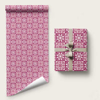 Akala Palaka Quilt Hawaii Wrapping Paper Hawaiian Tropical Monstera Sea Turtle LT14 58" × 23" Pink - Polynesian Pride