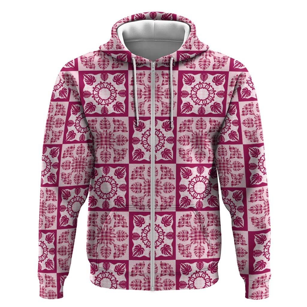 Akala Palaka Quilt Hawaii Zip Hoodie Hawaiian Tropical Monstera Sea Turtle