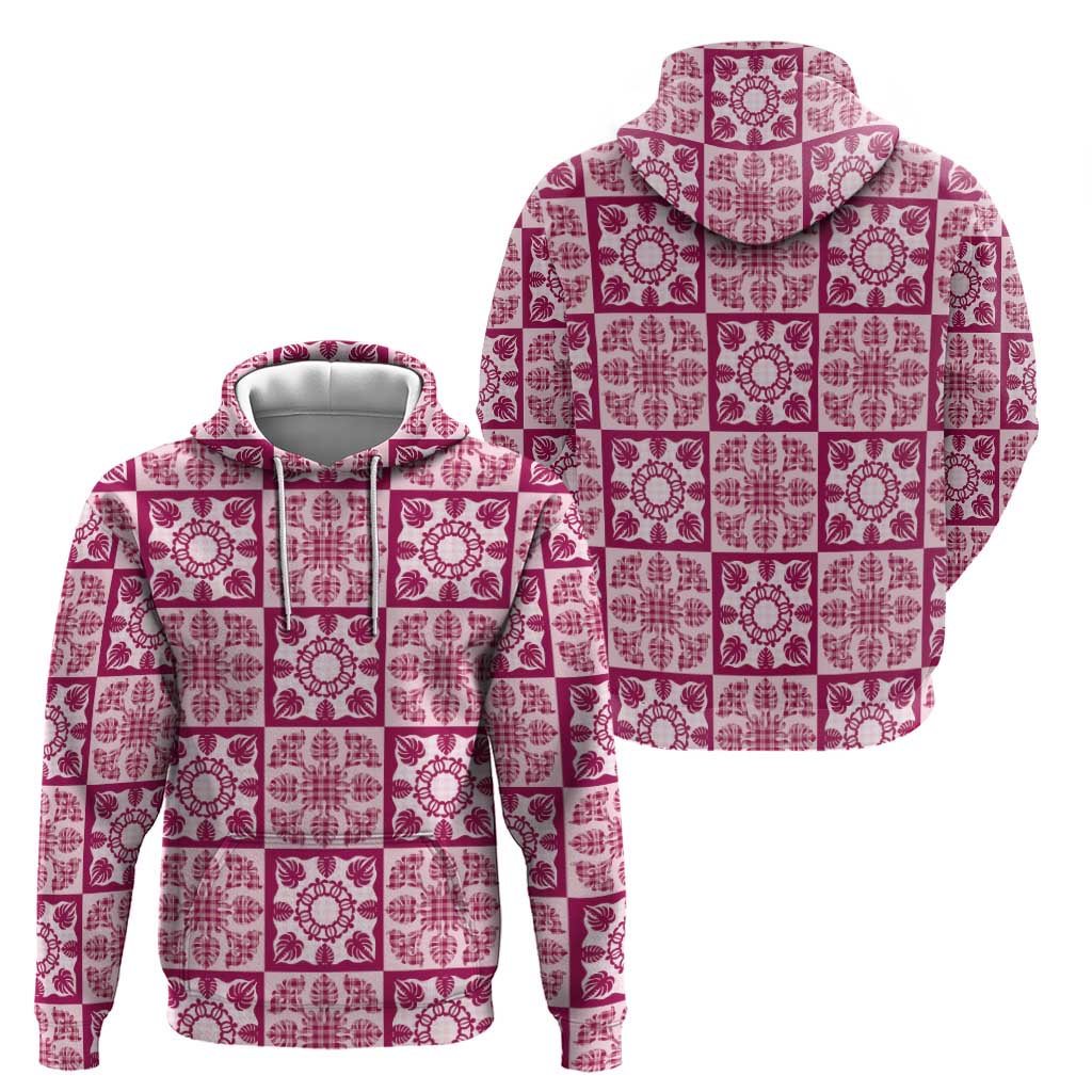 Akala Palaka Quilt Hawaii Zip Hoodie Hawaiian Tropical Monstera Sea Turtle