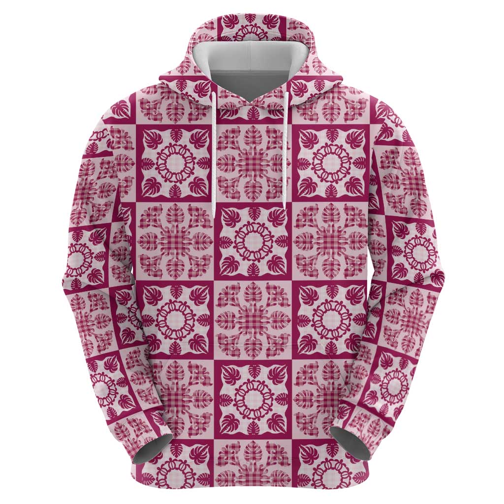 Akala Palaka Quilt Hawaii Zip Hoodie Hawaiian Tropical Monstera Sea Turtle