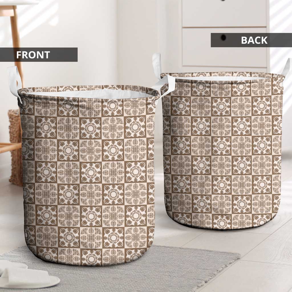 Beige Palaka Quilt Hawaii Laundry Basket Hawaiian Tropical Monstera Sea Turtle LT14 - Polynesian Pride