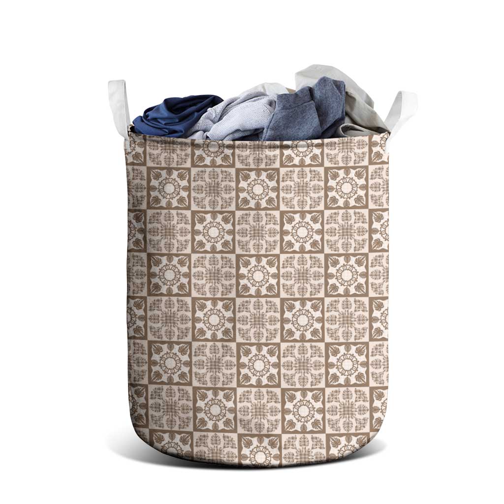 Beige Palaka Quilt Hawaii Laundry Basket Hawaiian Tropical Monstera Sea Turtle LT14 - Polynesian Pride