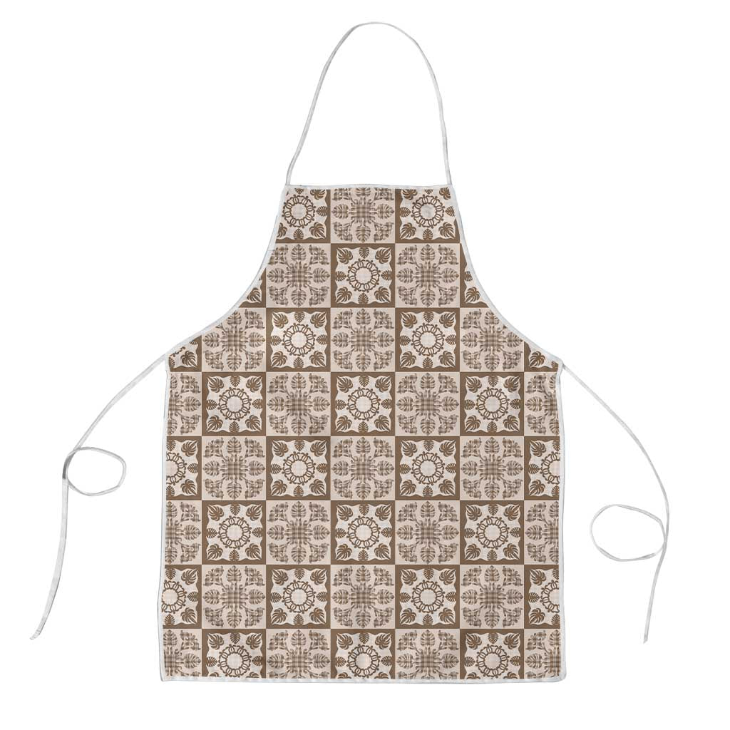 Beige Palaka Quilt Hawaii Apron Hawaiian Tropical Monstera Sea Turtle