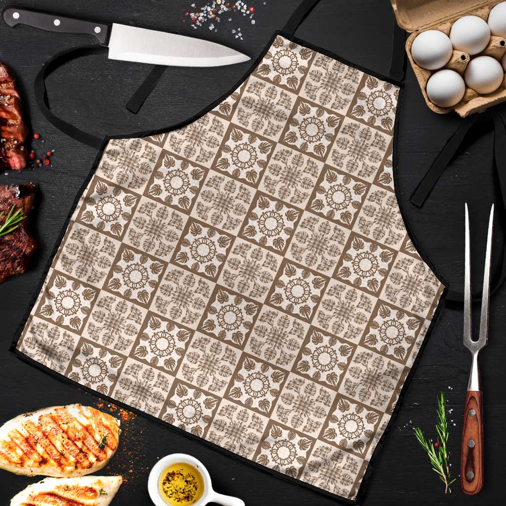 Beige Palaka Quilt Hawaii Apron Hawaiian Tropical Monstera Sea Turtle LT14 Beige - Polynesian Pride