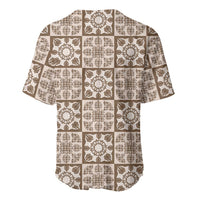 Beige Palaka Quilt Hawaii Baseball Jersey Hawaiian Tropical Monstera Sea Turtle