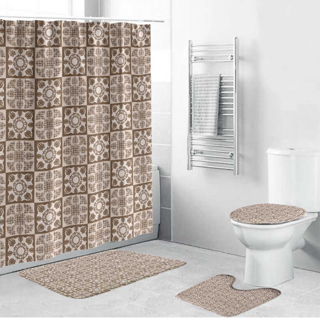 Beige Palaka Quilt Hawaii Bathroom Set Hawaiian Tropical Monstera Sea Turtle LT14 Bathroom Set (4 pcs) Beige - Polynesian Pride