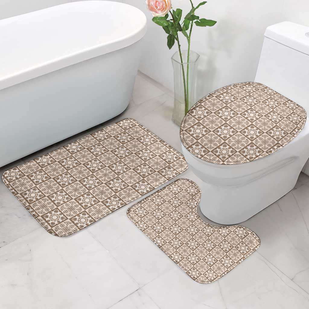 Beige Palaka Quilt Hawaii Bathroom Set Hawaiian Tropical Monstera Sea Turtle LT14 - Polynesian Pride