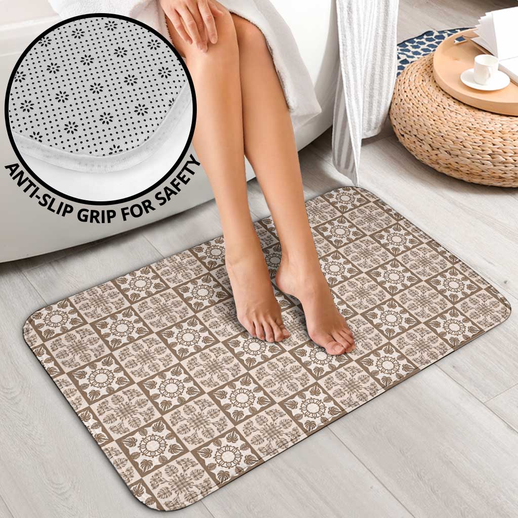 Beige Palaka Quilt Hawaii Bathroom Set Hawaiian Tropical Monstera Sea Turtle LT14 - Polynesian Pride