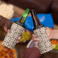 Beige Palaka Quilt Hawaii 4 in 1 Can Cooler Tumbler Hawaiian Tropical Monstera Sea Turtle