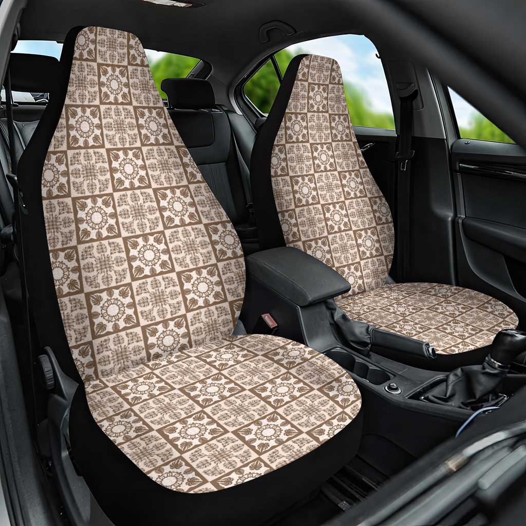 Beige Palaka Quilt Hawaii Car Seat Cover Hawaiian Tropical Monstera Sea Turtle LT14 One Size Beige - Polynesian Pride
