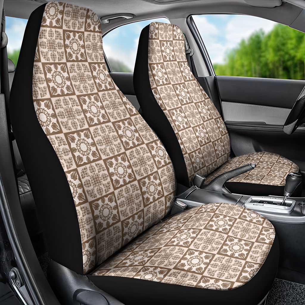 Beige Palaka Quilt Hawaii Car Seat Cover Hawaiian Tropical Monstera Sea Turtle LT14 - Polynesian Pride