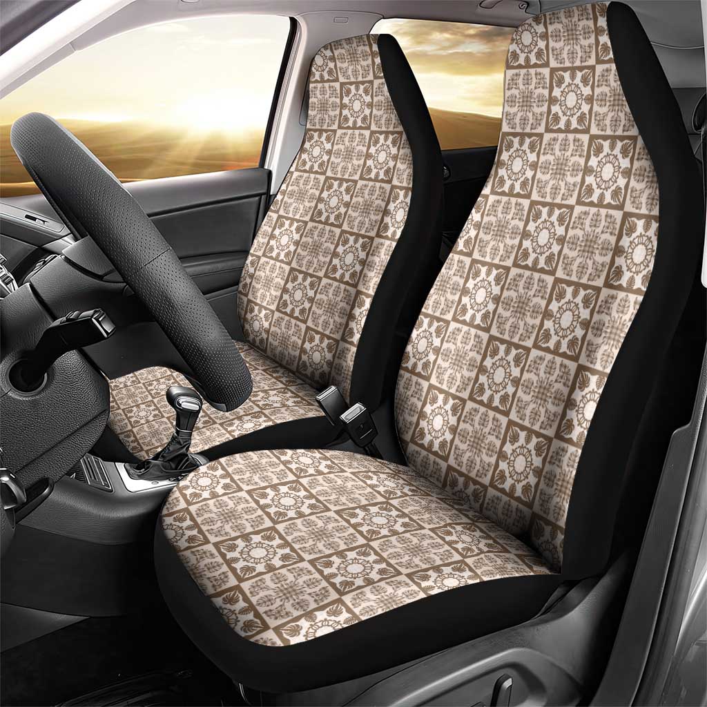 Beige Palaka Quilt Hawaii Car Seat Cover Hawaiian Tropical Monstera Sea Turtle LT14 - Polynesian Pride