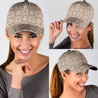 Beige Palaka Quilt Hawaii Classic Cap Hawaiian Tropical Monstera Sea Turtle