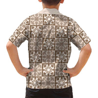 Beige Palaka Quilt Hawaii Family Matching Long Sleeve Bodycon Dress and Hawaiian Shirt Hawaiian Tropical Monstera Sea Turtle
