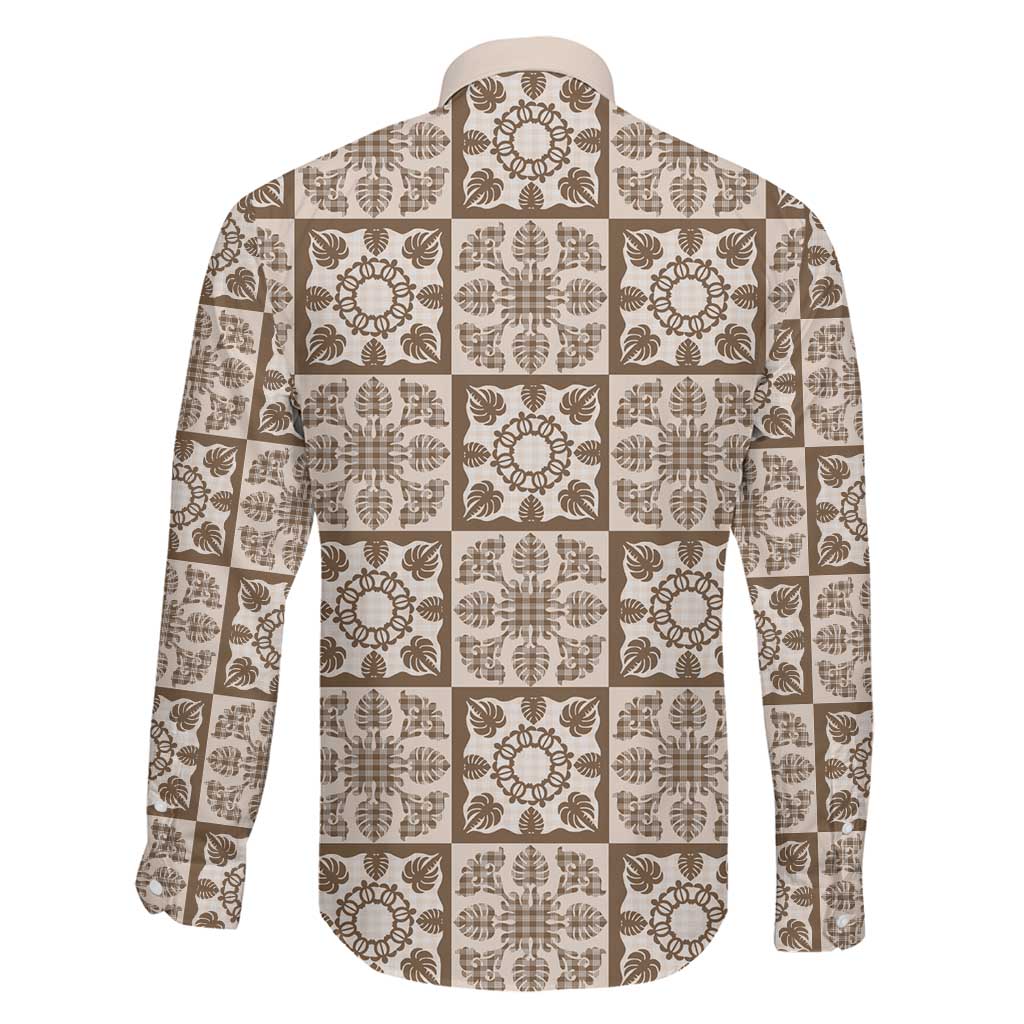 Beige Palaka Quilt Hawaii Family Matching Off The Shoulder Long Sleeve Dress and Hawaiian Shirt Hawaiian Tropical Monstera Sea Turtle