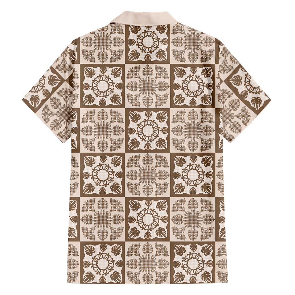 Beige Palaka Quilt Hawaii Family Matching Off Shoulder Maxi Dress and Hawaiian Shirt Hawaiian Tropical Monstera Sea Turtle