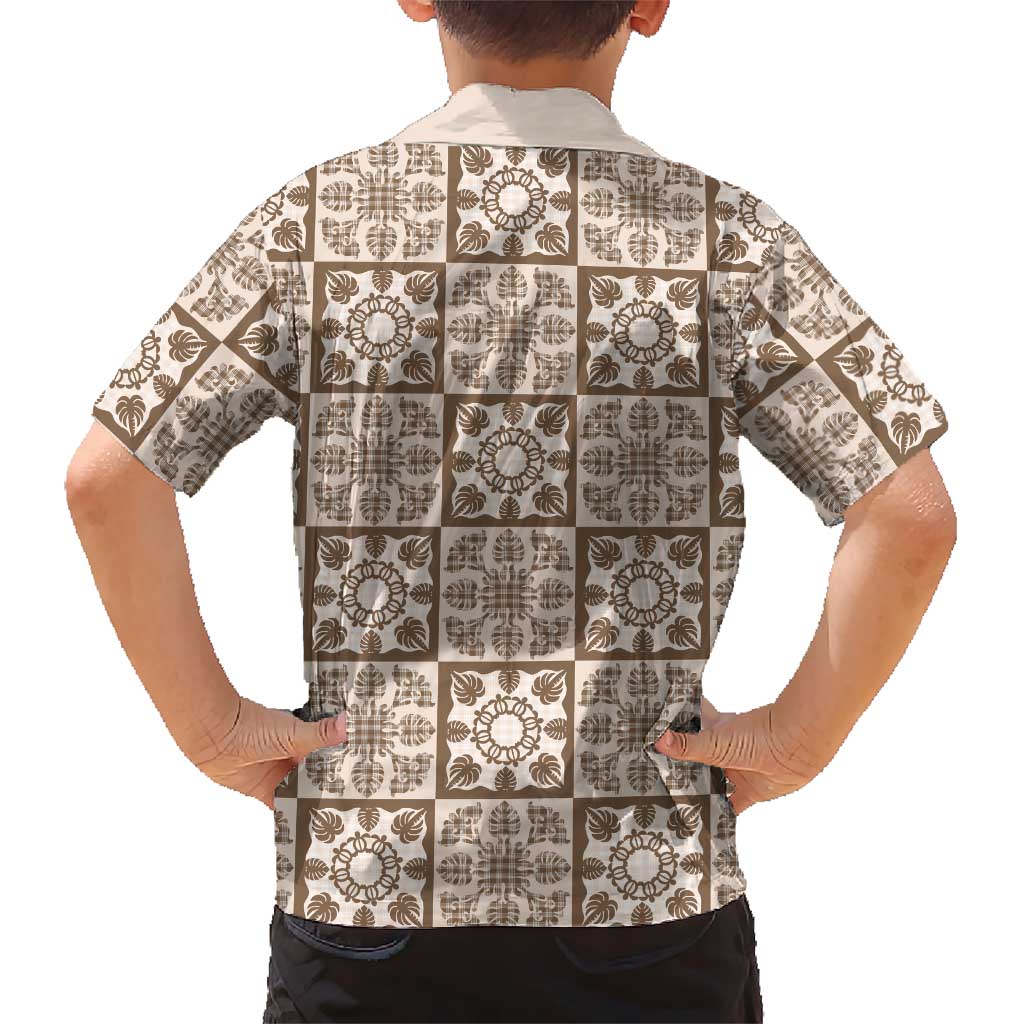 Beige Palaka Quilt Hawaii Family Matching Summer Maxi Dress and Hawaiian Shirt Hawaiian Tropical Monstera Sea Turtle