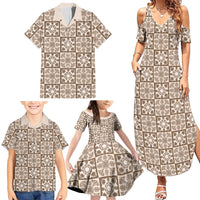 Beige Palaka Quilt Hawaii Family Matching Summer Maxi Dress and Hawaiian Shirt Hawaiian Tropical Monstera Sea Turtle
