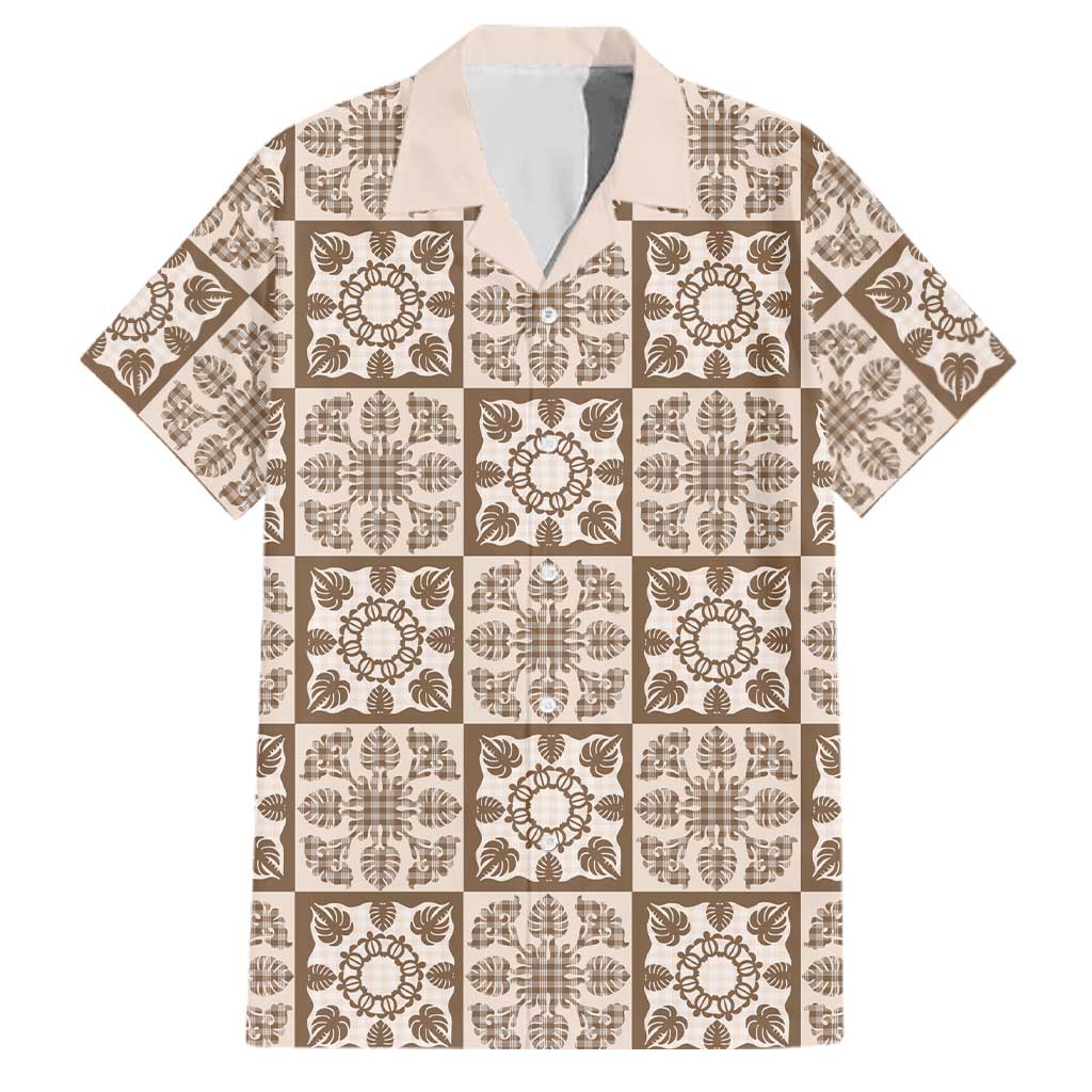 Beige Palaka Quilt Hawaii Family Matching Summer Maxi Dress and Hawaiian Shirt Hawaiian Tropical Monstera Sea Turtle
