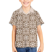 Beige Palaka Quilt Hawaii Family Matching Tank Maxi Dress and Hawaiian Shirt Hawaiian Tropical Monstera Sea Turtle