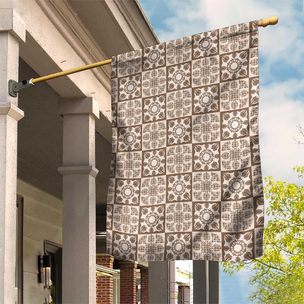 Beige Palaka Quilt Hawaii Garden Flag Hawaiian Tropical Monstera Sea Turtle