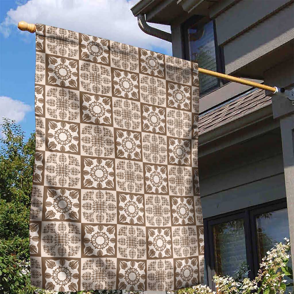 Beige Palaka Quilt Hawaii Garden Flag Hawaiian Tropical Monstera Sea Turtle