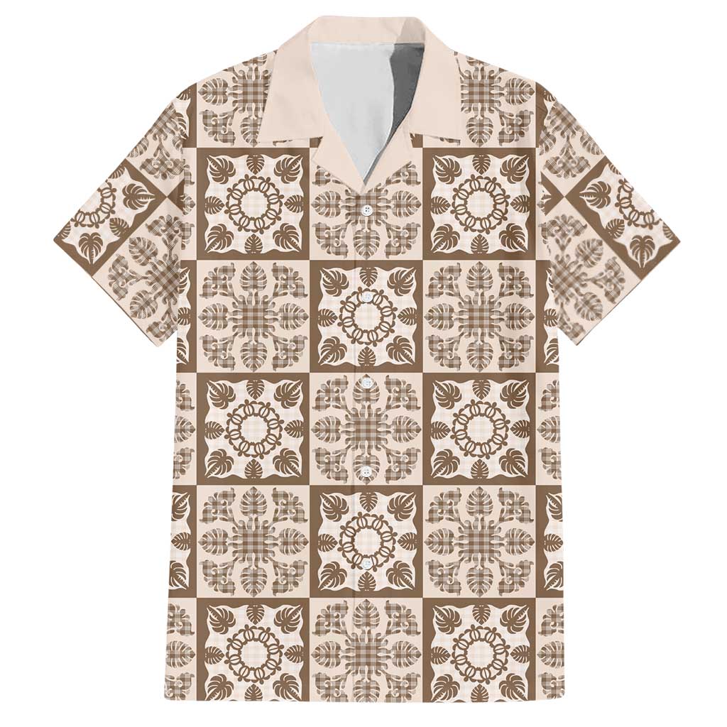 Beige Palaka Quilt Hawaii Hawaiian Shirt Hawaiian Tropical Monstera Sea Turtle