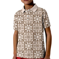 Beige Palaka Quilt Hawaii Kid Polo Shirt Hawaiian Tropical Monstera Sea Turtle LT14 Kid Beige - Polynesian Pride